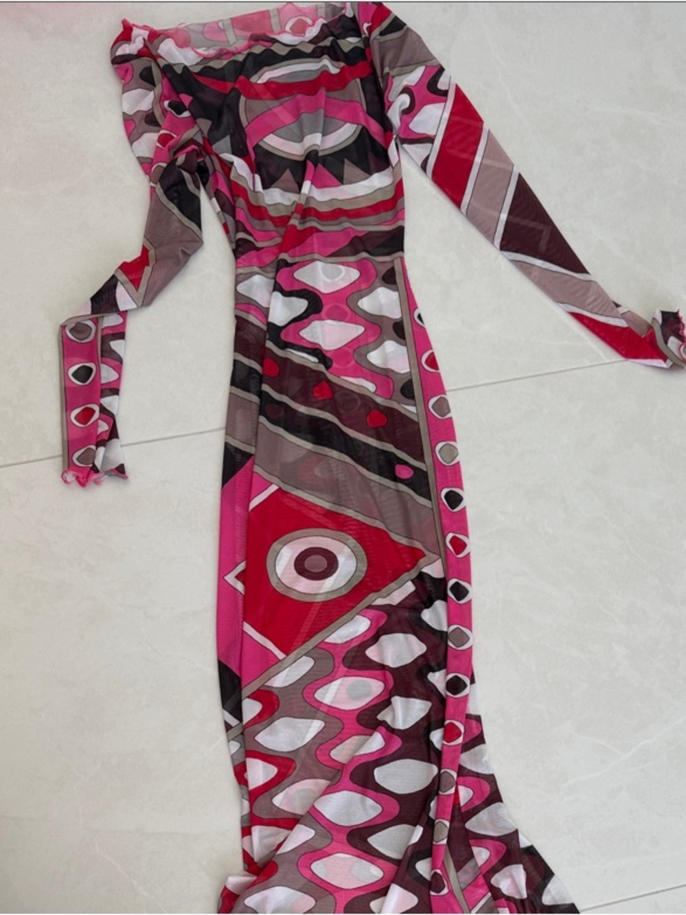 Pink Geometric Print Maxi Dress - Unbranded